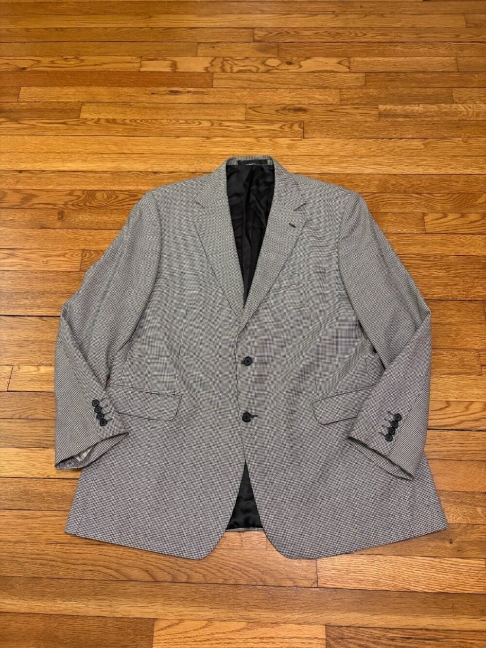 Marks & Spencer Mens Blazer Jacket 46R Black White Houndstooth Wool Sport Coat